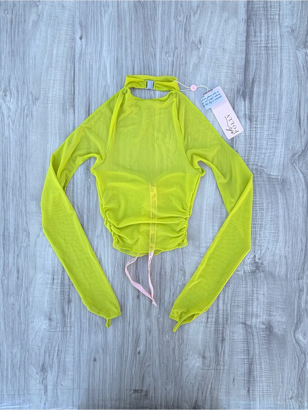 Oh Polly neon yellow long-sleeve sheer mesh crop top